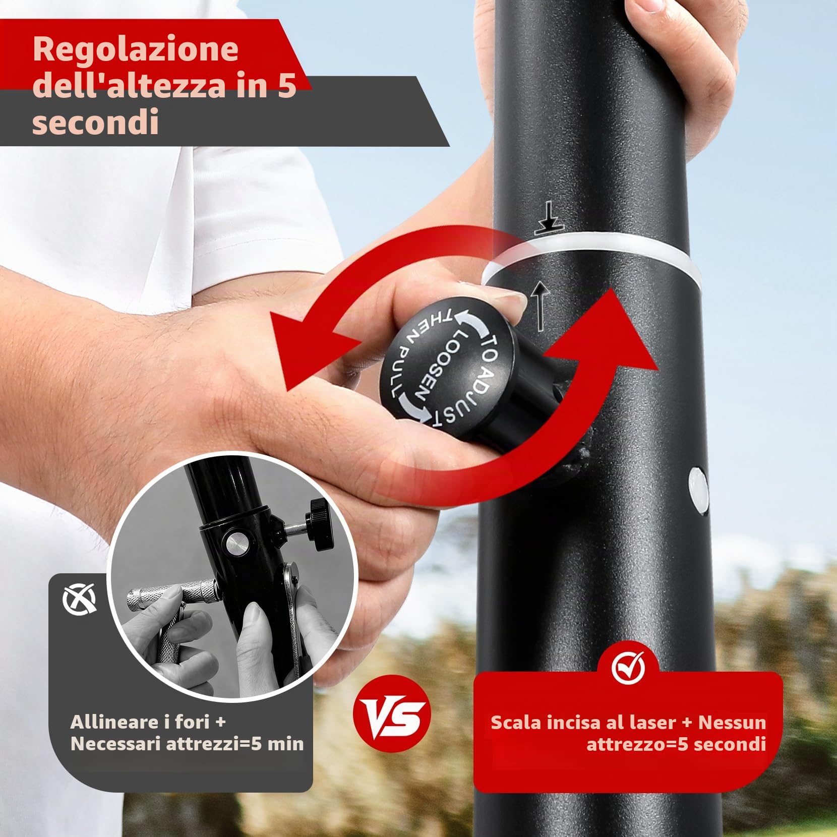 Canestro da Basket Esterno 100-305cm, Canestro da Basket per Bambini e Adulti, Pannello Posteriore in PC Ad Alta Resistenza, 2 Reti Resistenti alle Intemperie