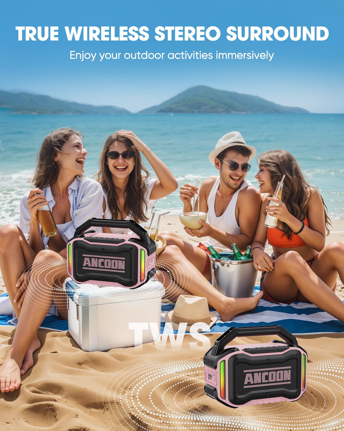 ANCOON - Haut-parleurs Bluetooth sans fil : haut-parleur de 80 W (crête) avec faible, temps de lecture de 20 heures, IPX6 étanche, grands haut-parleurs pour le travail, en plein air dernière