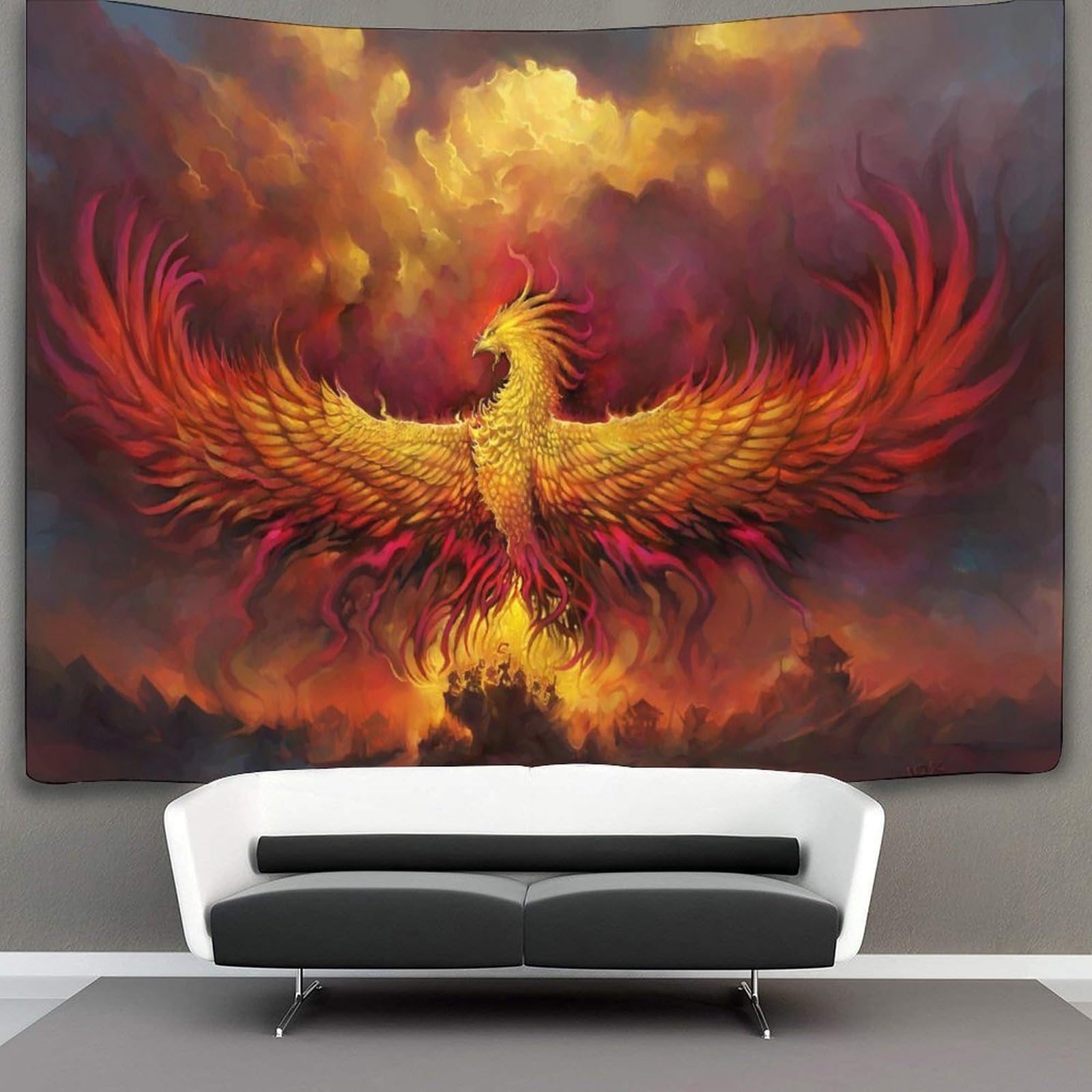kaiyun Holidays Tapestry Wall Hanging Fiery Phoenix Art for Bedroom Living Room Dorm Decor 130cmx150cm