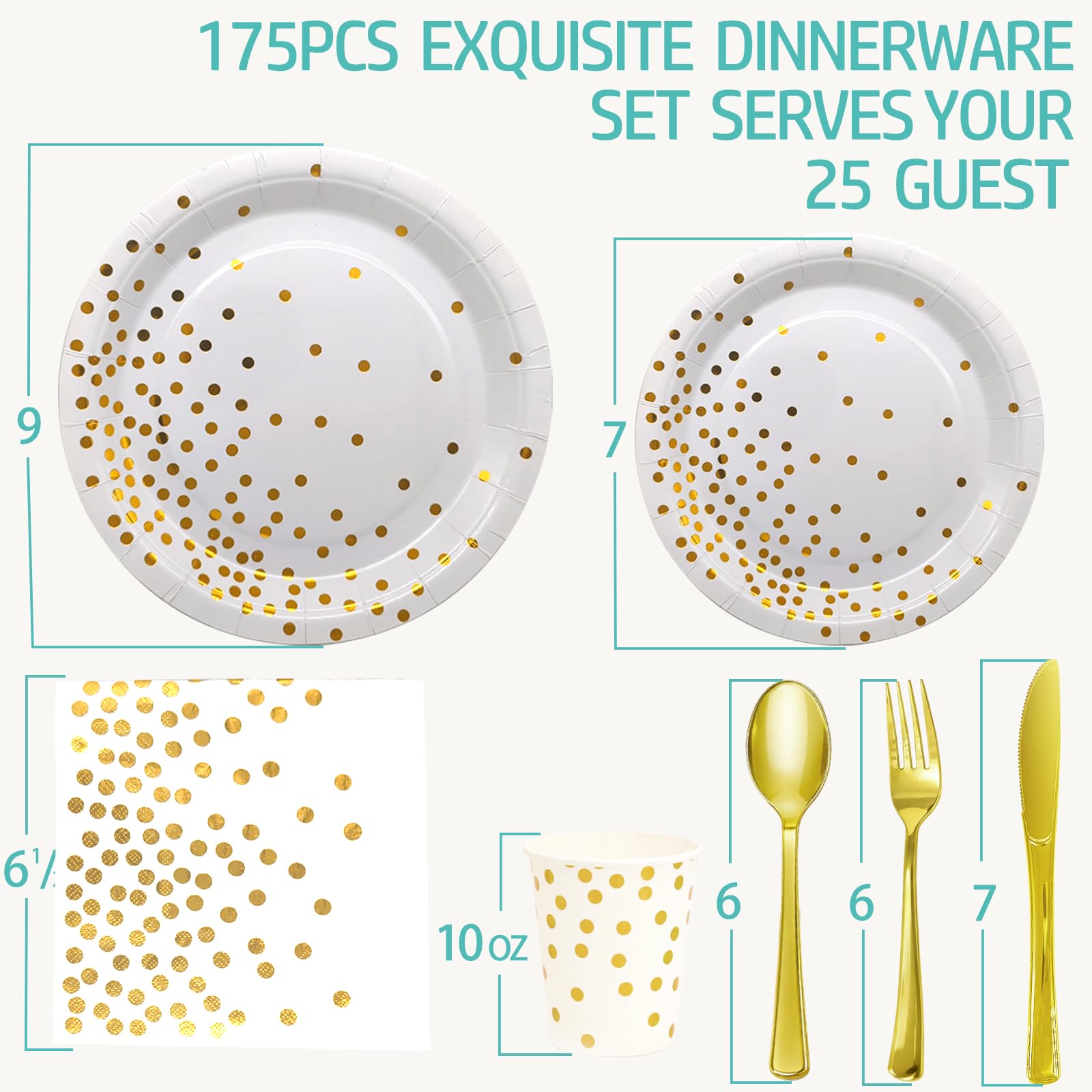 Gold Party Plates & Utensils Set - 25 Guests -3