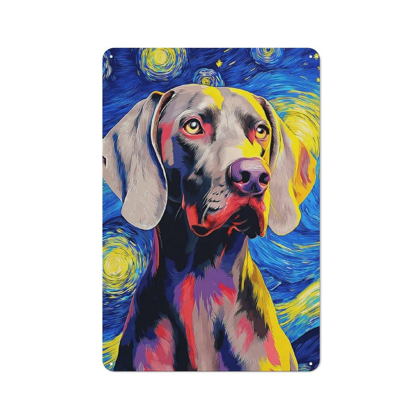 Junmoney Starry Night Dog Portrait -5 Cottage Metal Wall Decor 30X20cm, Shed Metal Sign For Conservatory, Home Bar Or Utility Room