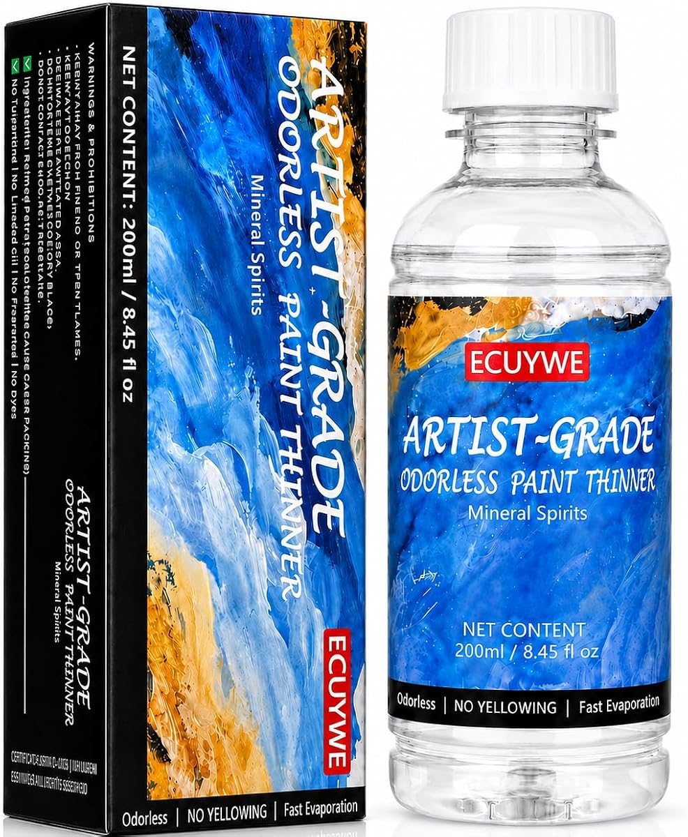 Espíritus minerales inodoros, 8.45 onzas líquidas, disolvente de alta pureza y bajo olor para diluir pinturas a base de aceite, cepillos de limpieza, herramientas, diluyente de pintura al óleo, desengrasante, manualidades, proyectos de arte y mantenimiento del hogar