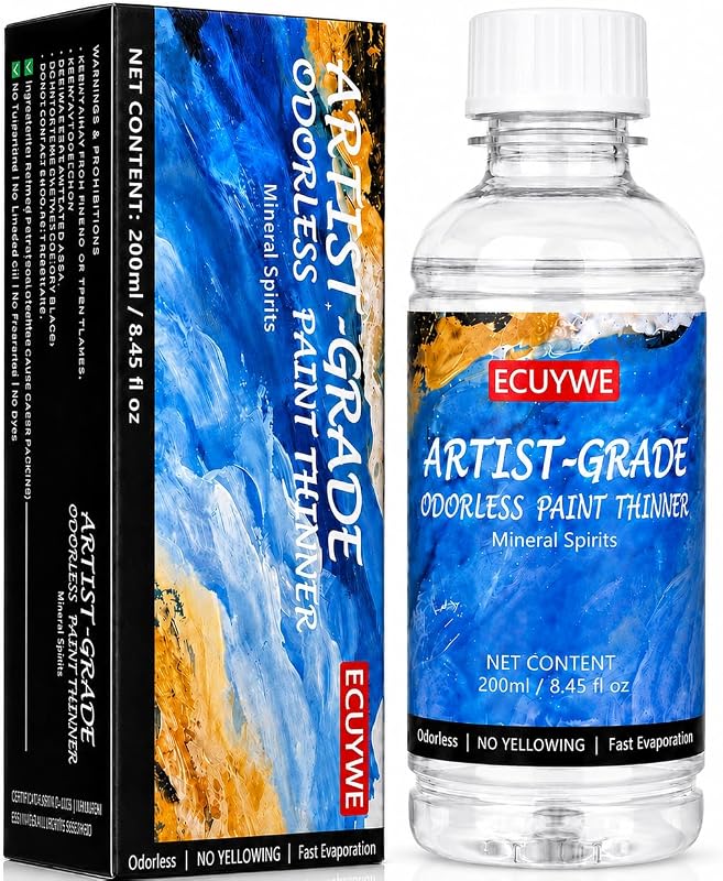 Espíritus minerales inodoros, 8.45 onzas líquidas, disolvente de alta pureza y bajo olor para diluir pinturas a base de aceite, cepillos de limpieza, herramientas, diluyente de pintura al óleo, desengrasante, manualidades, proyectos de arte y mantenimiento del hogar