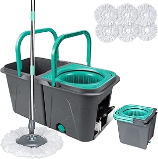 Spin Mop and Bucket, Mop and Bucket with Wringer Set for Home, Stackable Spin Mops with Foot Pedal for Floor Cleaning, Wet & Dry Mop with 6 Microfiber Refillsfor Hardwood, Tile, Marble