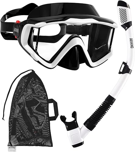 Miniatura 23 de Aegend - Equipo de esnórquel para adultos, jóvenes y niños, juego de esnórquel seco con vista panorámica, tecnología mejorada anti-fuga y anti-vaho,