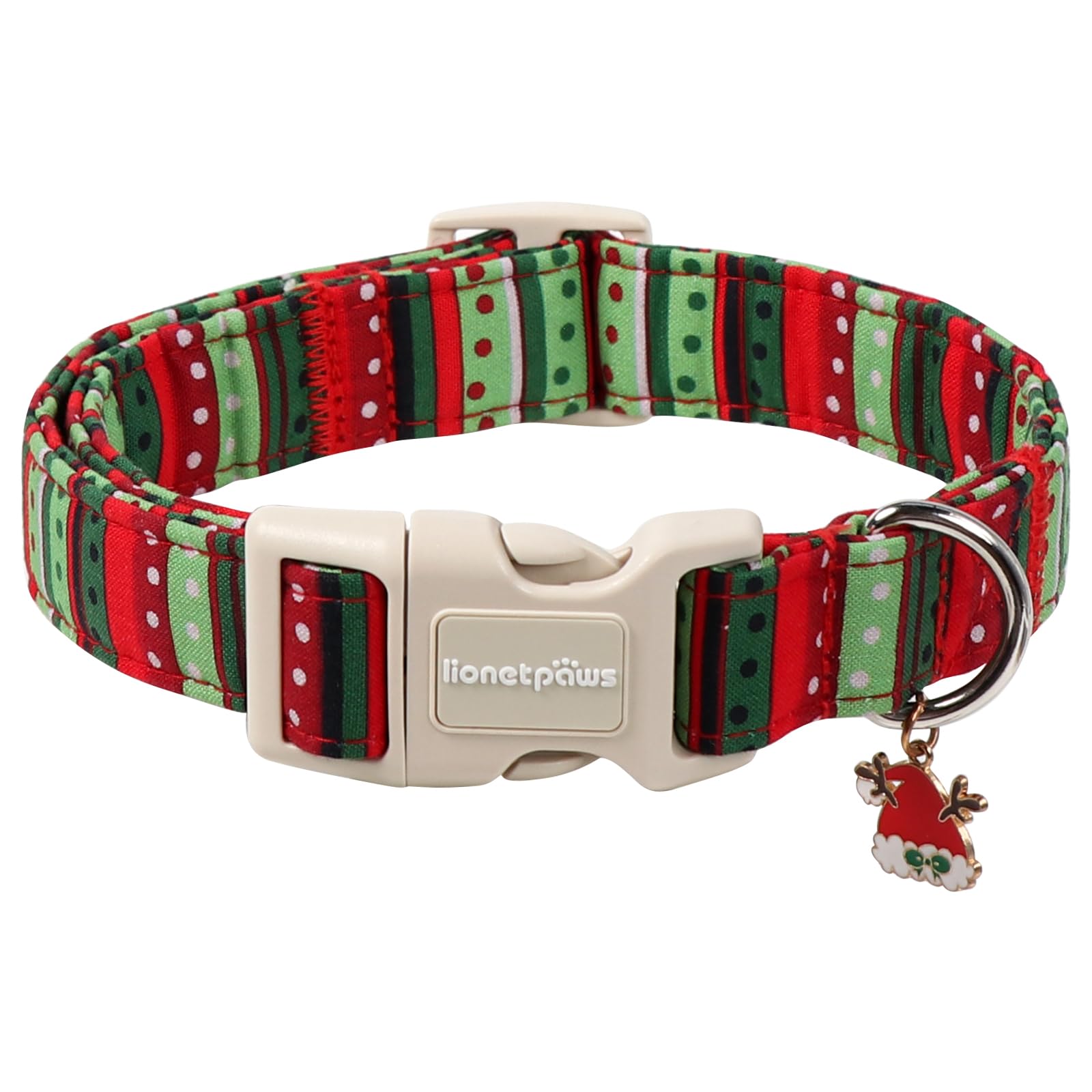 Lionet Paws Christmas Dog Collar- Cute Red&Green Stripes Dog Collars with Plastic Buckle and Christmas Hat Pendant, Light Dogs Collar for Small Medium Dogs — image 1