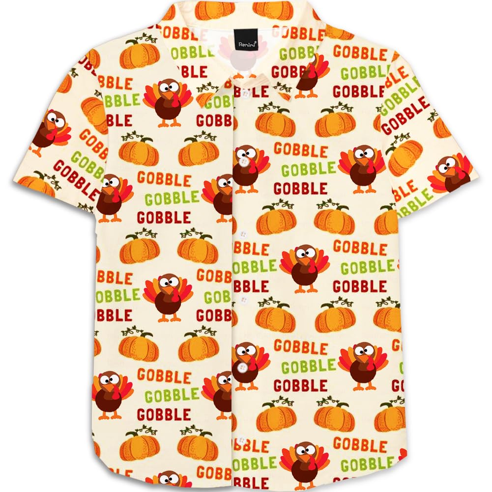Remimi Unisex Kids Halloween Shirt Boys Pumpkin Ghost Shirts Hawaii Button Up Tops 5-14 Years