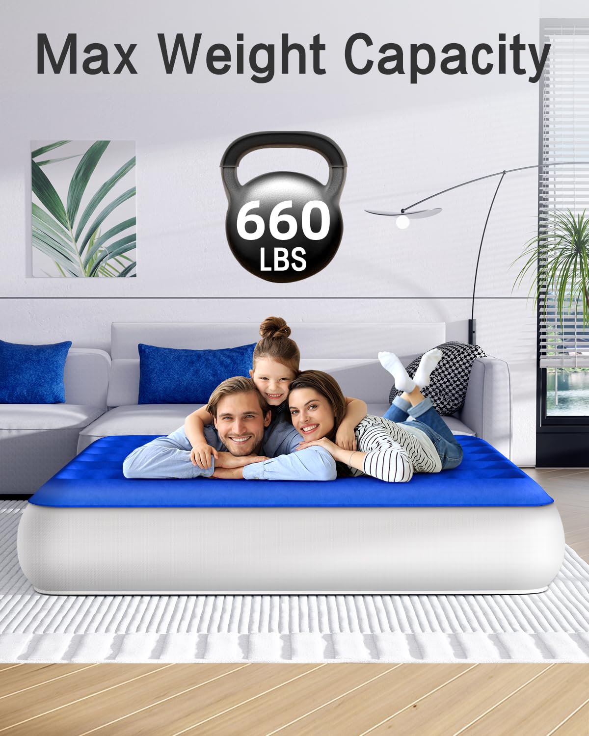 Xsleep Materac dmuchany typu queen, 33 cm, wysoki, dmuchany materac typu queen-size, z wbudowaną gałką pompy, aktywowany 1-3 minuty, szybkie nadmuchiwanie/spuszczanie powietrza, do wszystkich miejsc