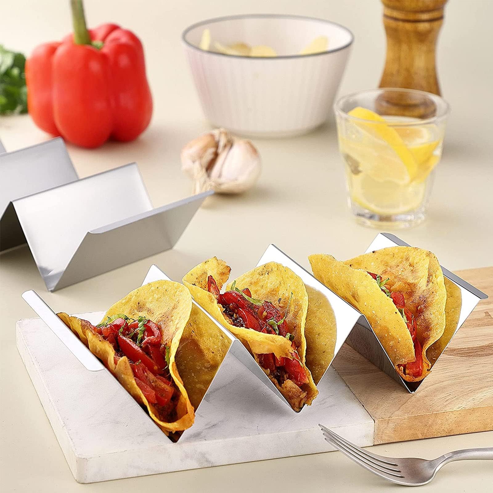 Supports à Tacos En Inox - Lot De 2 - Pour Tacos, Hot-Dogs, Sandwiches - Fêtes