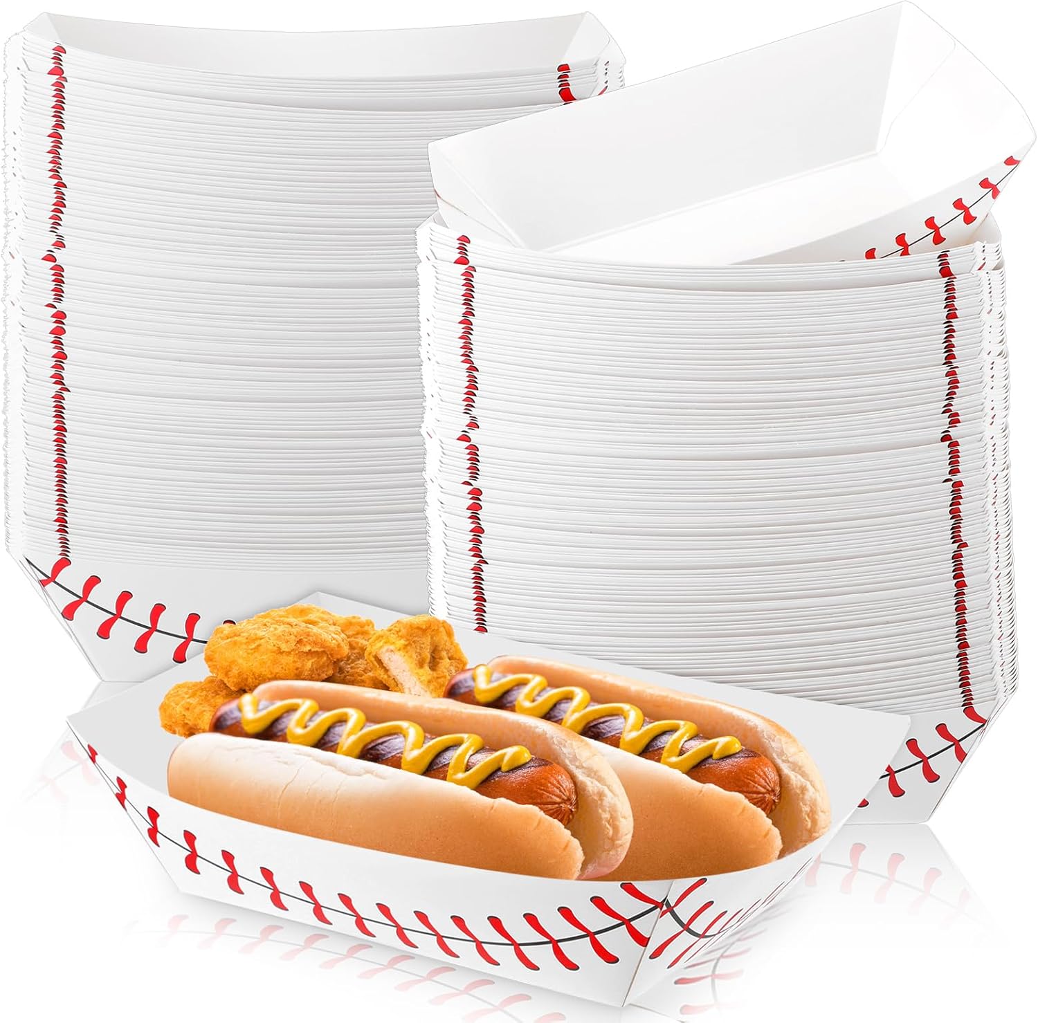 Roshtia 100 Pack Baseball Party Supplies Paper Food Trays Disposable Serving Tray Nacho Food Boats for Baseball Birthday Decorations (3lb)