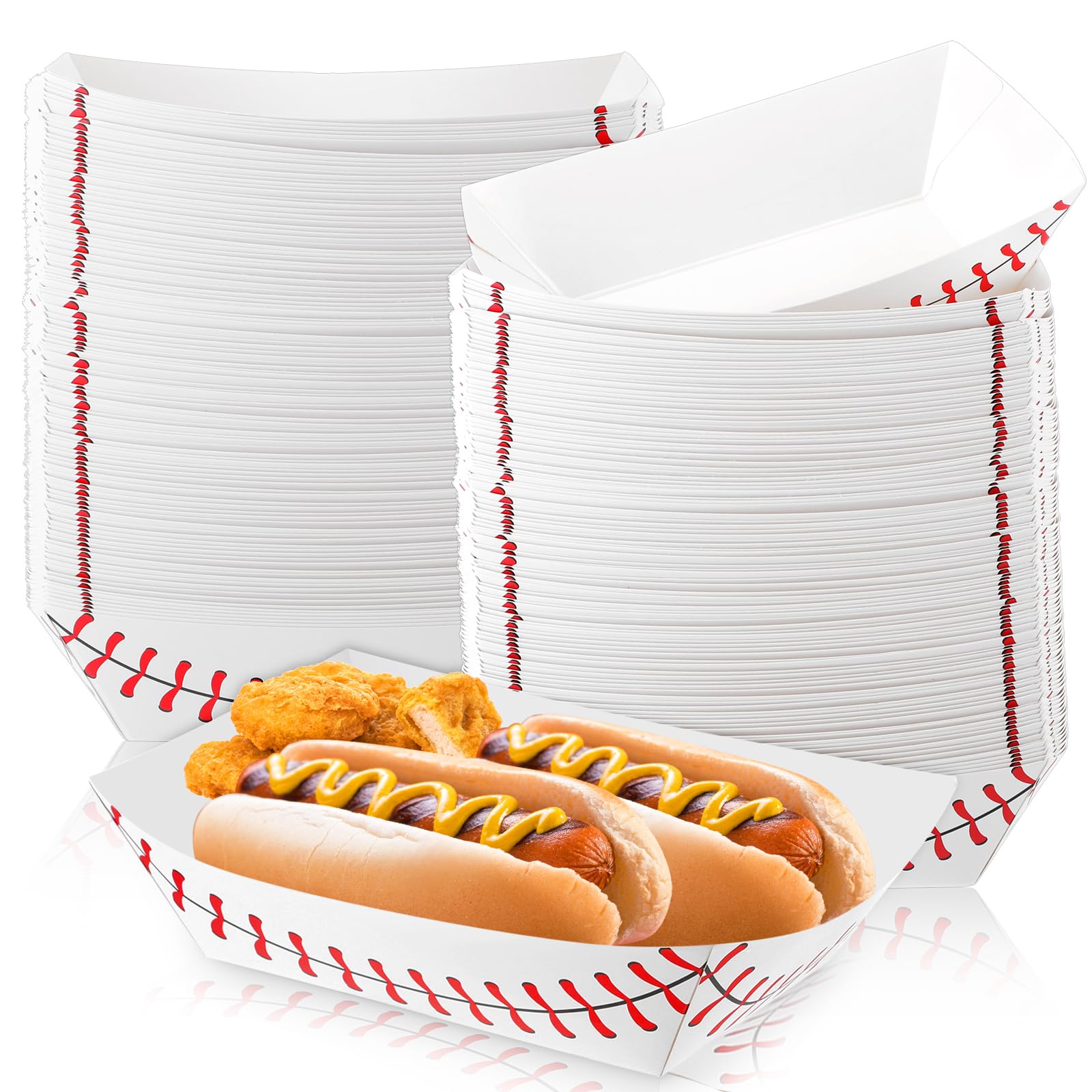 Roshtia 100 Pack Baseball Party Supplies Paper Food Trays Disposable Serving Tray Nacho Food Boats for Baseball Birthday Decorations(2lb)