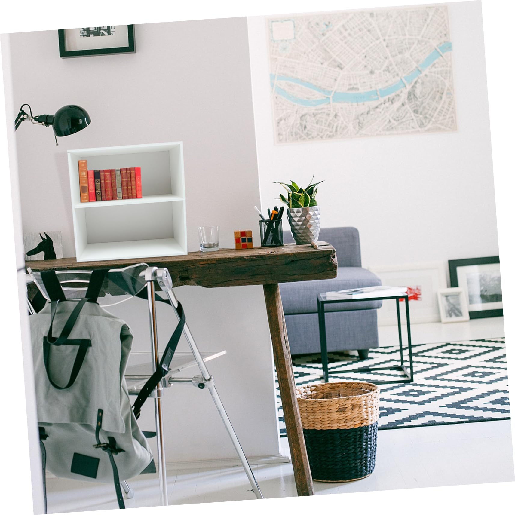 1 x weißes Bücherregal für Büro und Zuhause, mehrschichtige Holzbasis, Spind für Haushaltsbücher und Make-up-Aufbewahrung