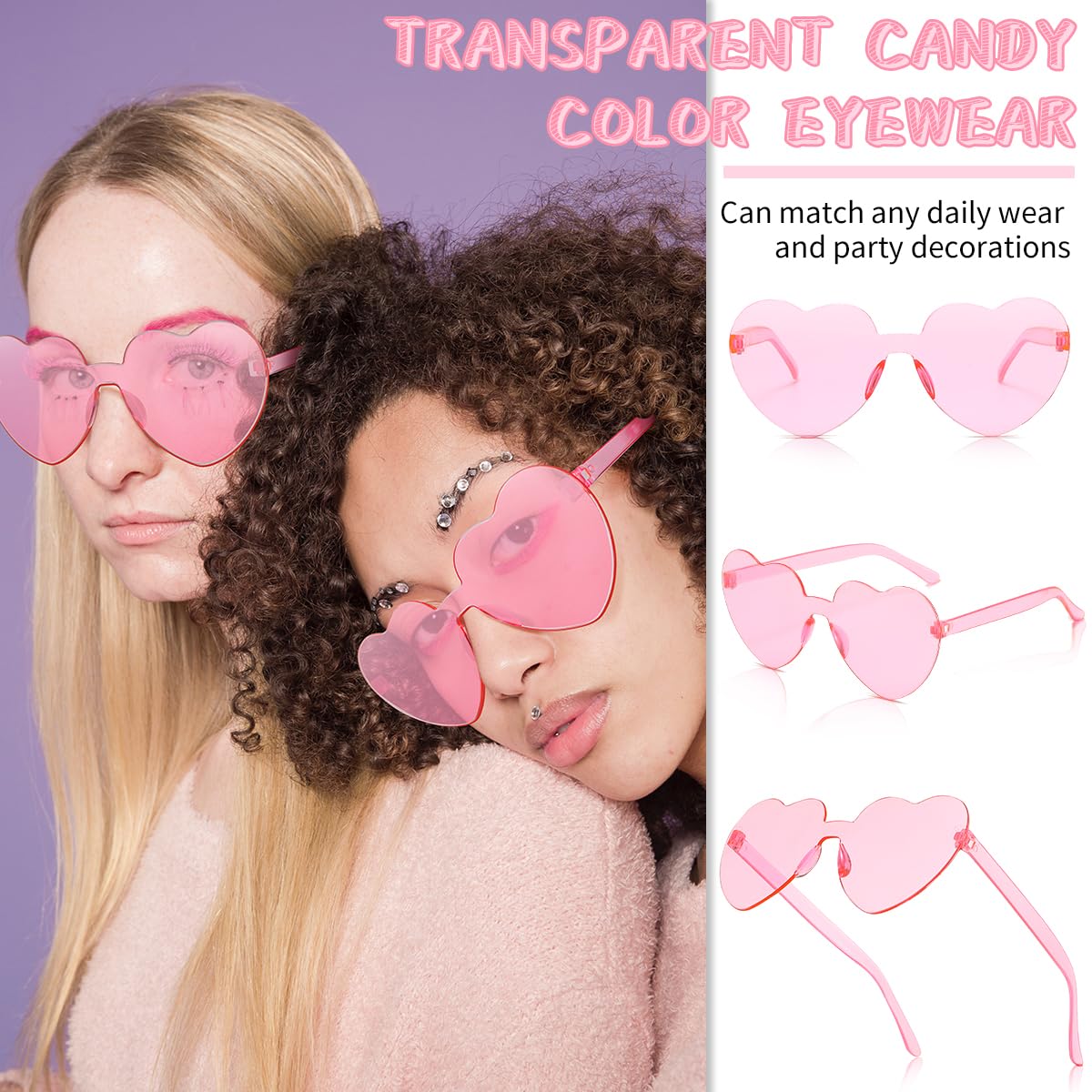 12/20/24 pares de lentes de sol con forma de corazón para mujeres y hombres, lentes de sol transparentes sin montura en forma de corazón, recuerdos de fiesta