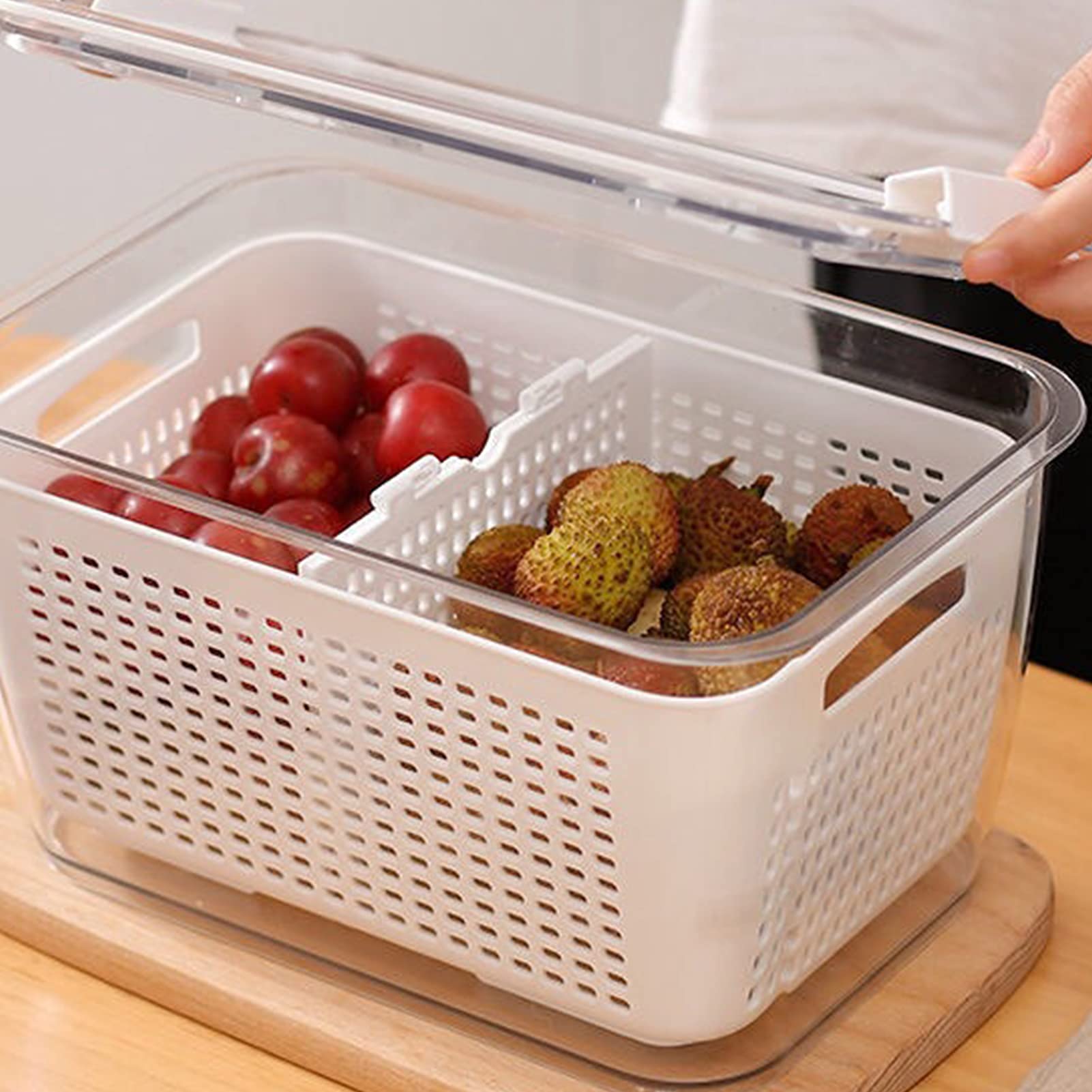 Quadratischer Frischhaltedose für Obst, Gemüse, Käse – versiegelte Kühlschrankbox, Küchennizer, 1,7 l, weiß, ideal für Frische und Mahlzeitenzubereitung.