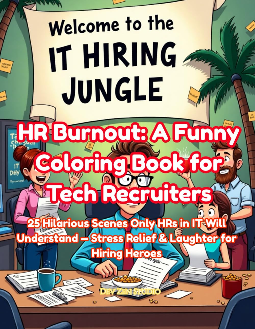 HR Burnout: A Funny Coloring Book for Tech Recruiters: 25 Hilarious Scenes Only HRs in IT Will Understand — Stress Relief & Laughter for Hiring Heroes