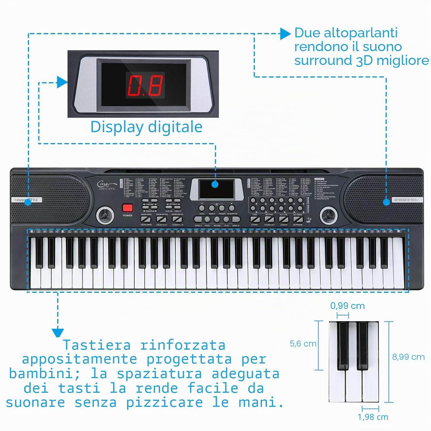 Tastiera digitale a 61 tasti (Nero, Bambini)