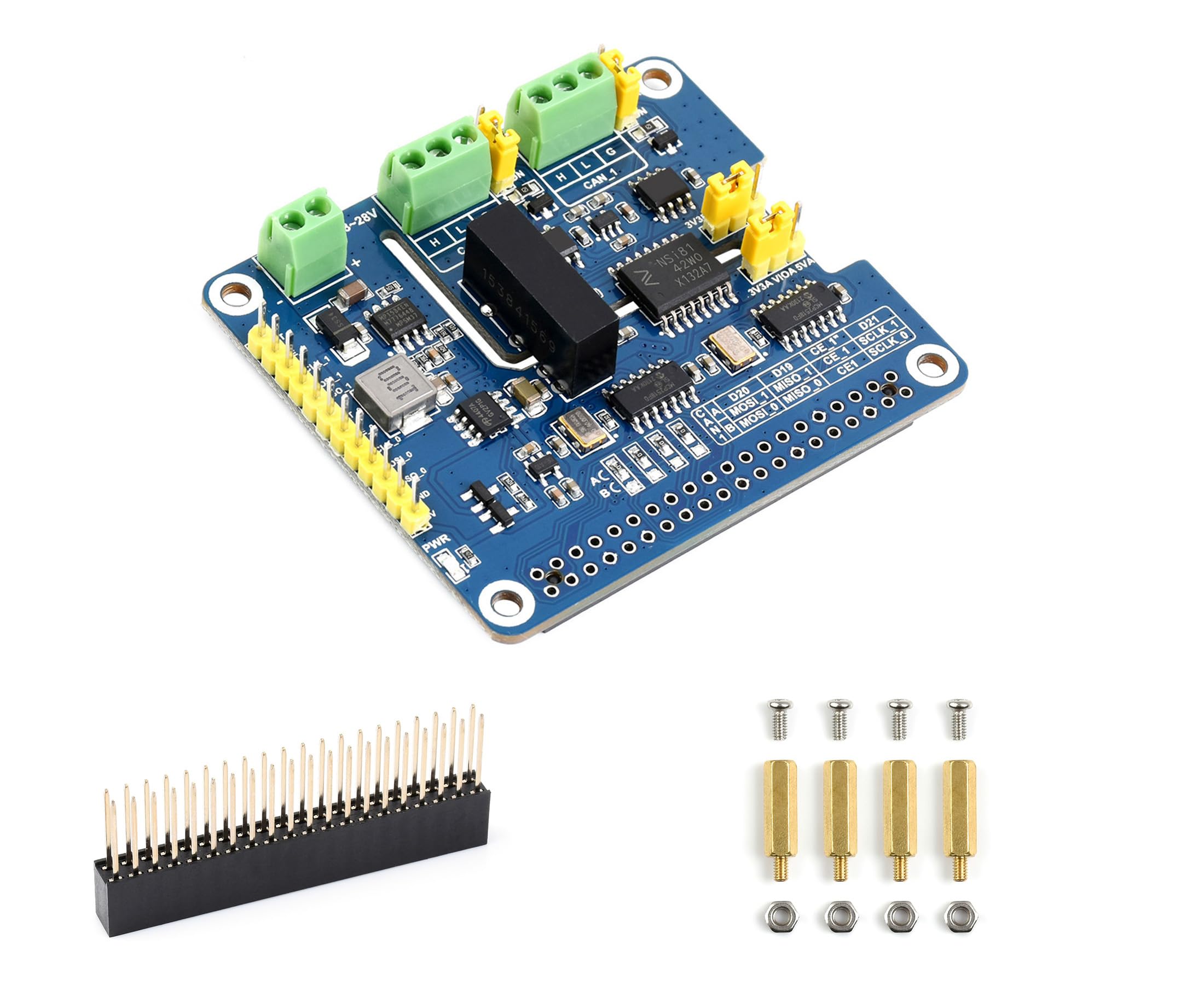 2-CH CAN FD HAT 2-Channel Isolated CAN FD Expansion HAT for Raspberry Pi 5/ 4B/3B+/3B/Pi Zero W/WH/Pi Zero 2W WH/and Jetson Nano, Support CAN FD, MCP2518FD CAN Controller + CAN Transceiver Chip