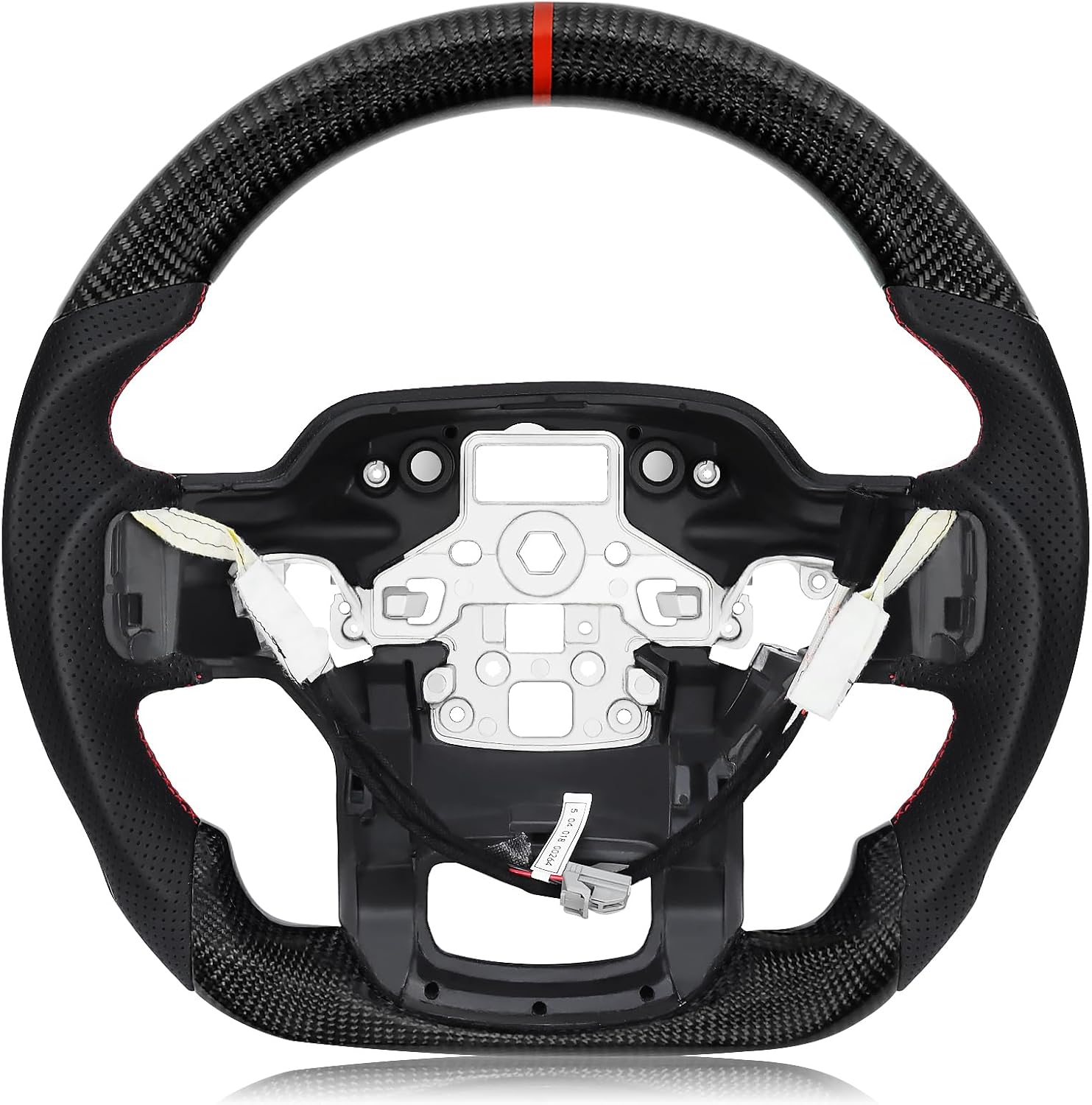 Real Carbon Fiber Steering Wheel For Ford F150 Raptor 2021-2023 with Paddle Shifter D-shaped with Heating Function Nappa Perforated Leather Flat-bottom Steering Wheel 2021-2023 with paddle shifters with heating