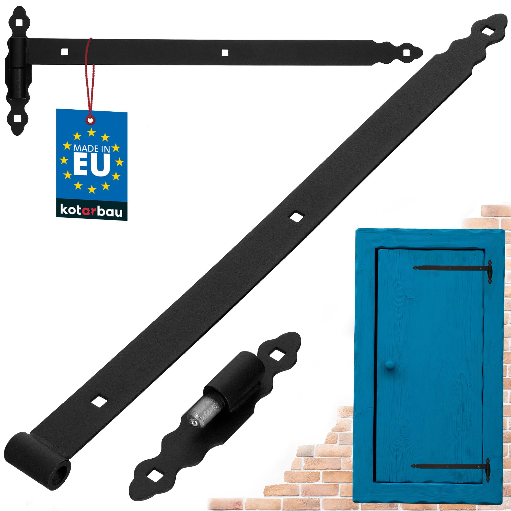 KOTARBAU® Banda de carga con abultamientos de 600 mm de acero pulverizado con rodamiento de bolas, bisagra negra, izquierda y derecha, para puerta de madera