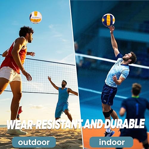 Miniatura 7 de KUYOTQ Balón de voleibol de playa a rayas, superficie gruesa de 0.118 pulgadas, pelota de voleibol de cuero suave para hombres jóvenes, juego de