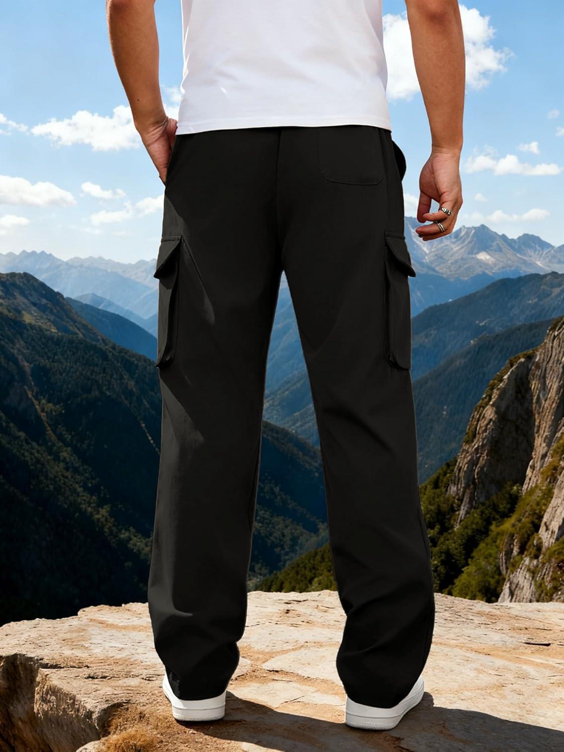 Men's Lightweight Cargo Pants Elastic Drawstring Casual Relaxed Fit Tapered Pants Multi Pockets S-3XL - Image 3