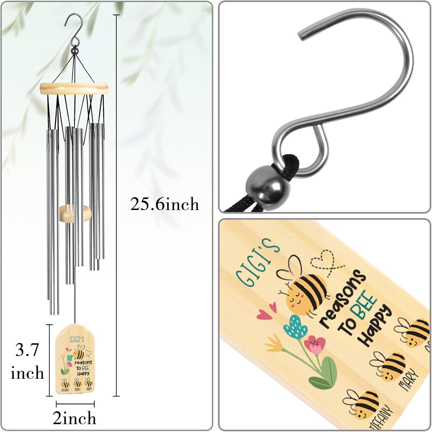 Jocidea Personalized Gigi Gifts Wind Chimes, Gifts for Gigi, Grandma Gift, Perfect for Mother's Day, Birthdays, Thanksgiving, Valentines Day or Christmas