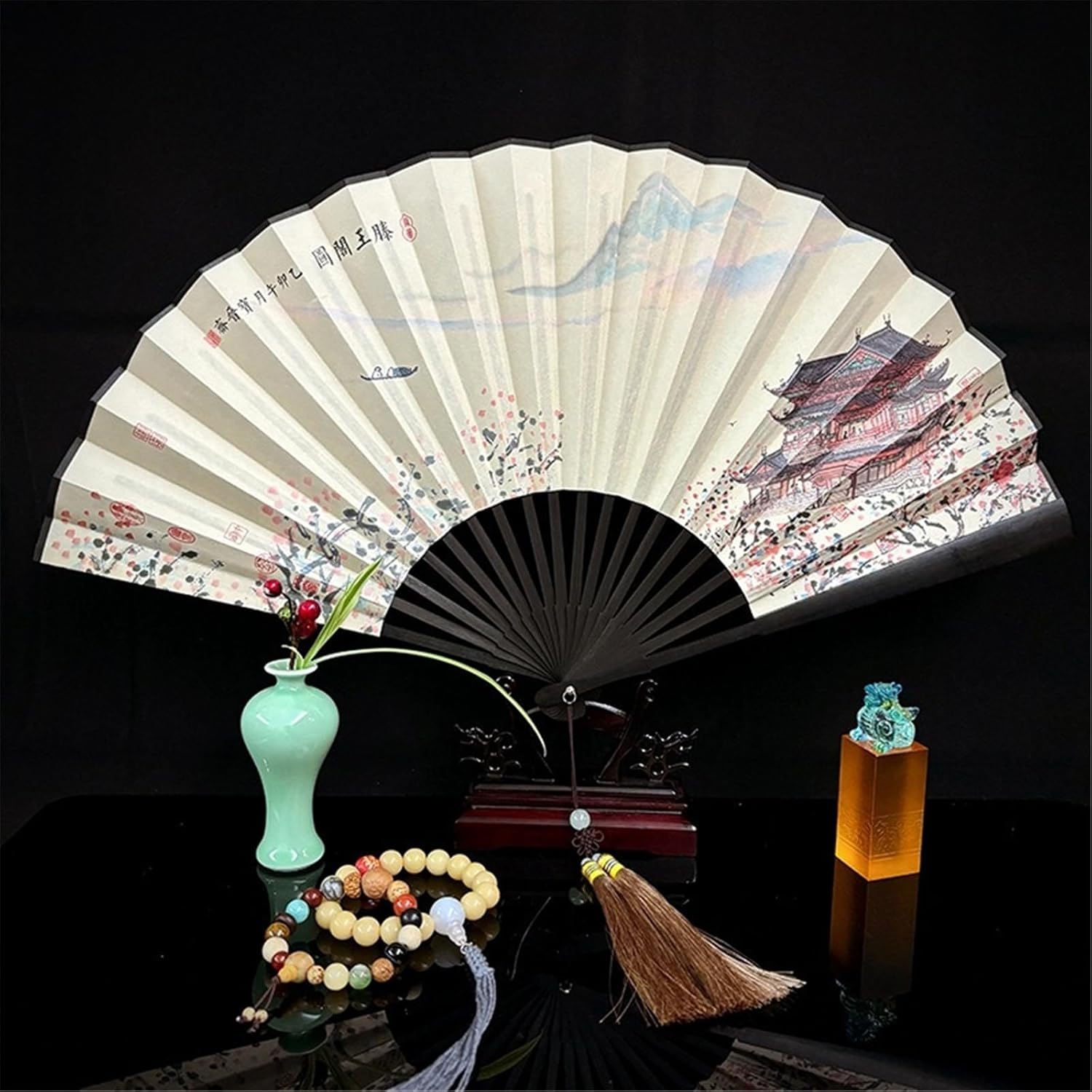 HFTTDJC Chinese Style Men's Ancient Hanfu Matching Folding Fan-1