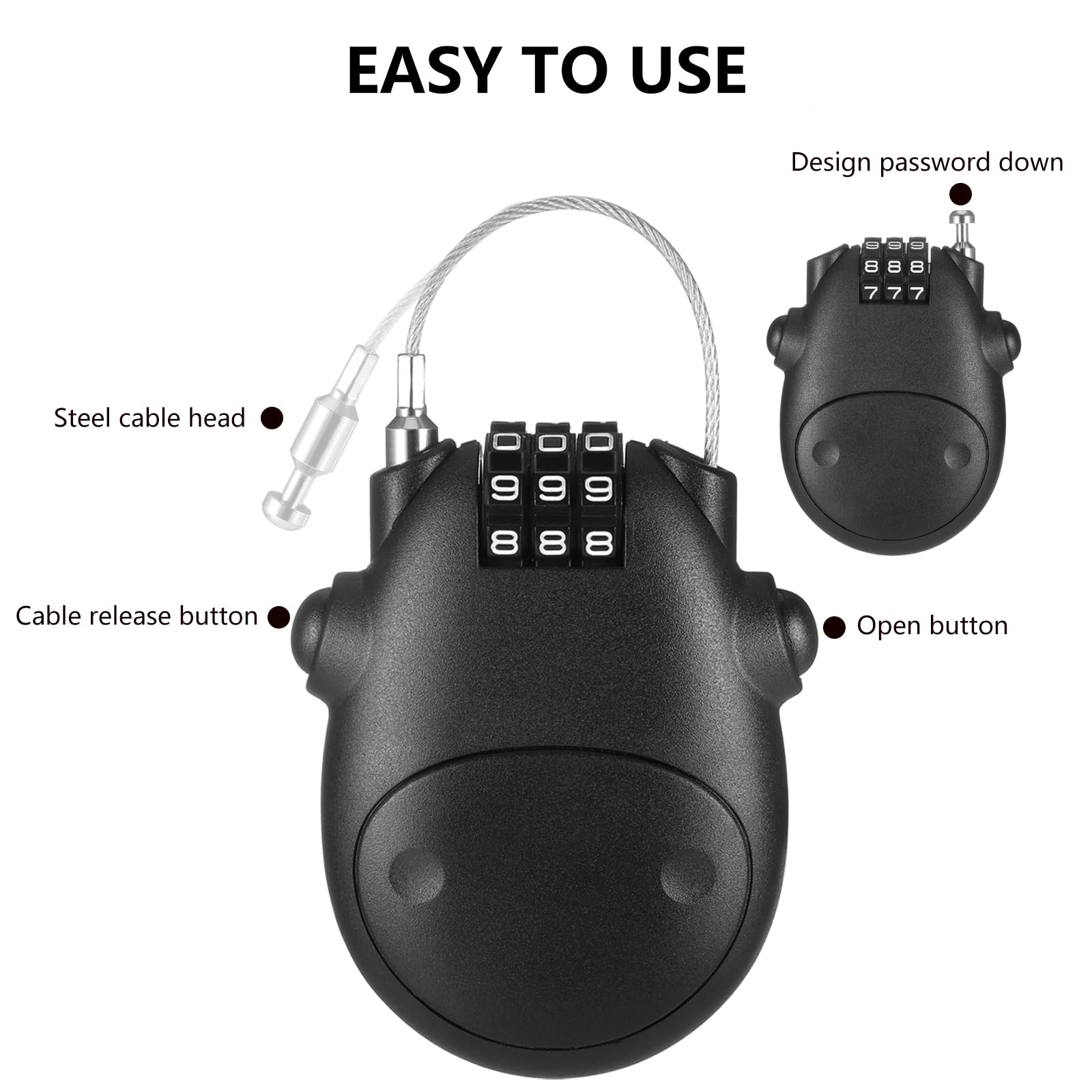 Fentar 2 candados de cable, cerradura de combinación pequeña a prueba de óxido, cerradura flexible para casco, cerradura de scooter, cerradura de bicicleta ligera, bloqueo de cable retráctil de acero