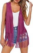 Dokotoo Womens Fringe Vest 70s Hippie Costume Sleeveless Cowgirl Western Outfits Faux Suede Tassel Leather Outerwear