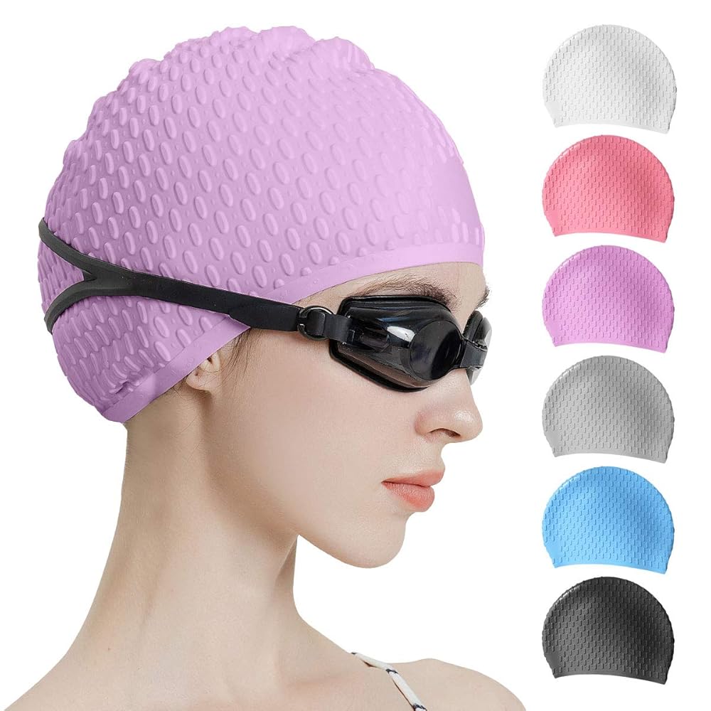 Tripsky Silicone Swim Cap,Comfortable Bathing Cap Ideal for Curly Short Medium Long Hair, Swimming Cap for Women and Men, Shower Caps Keep Hairstyle Unchanged (Purple)