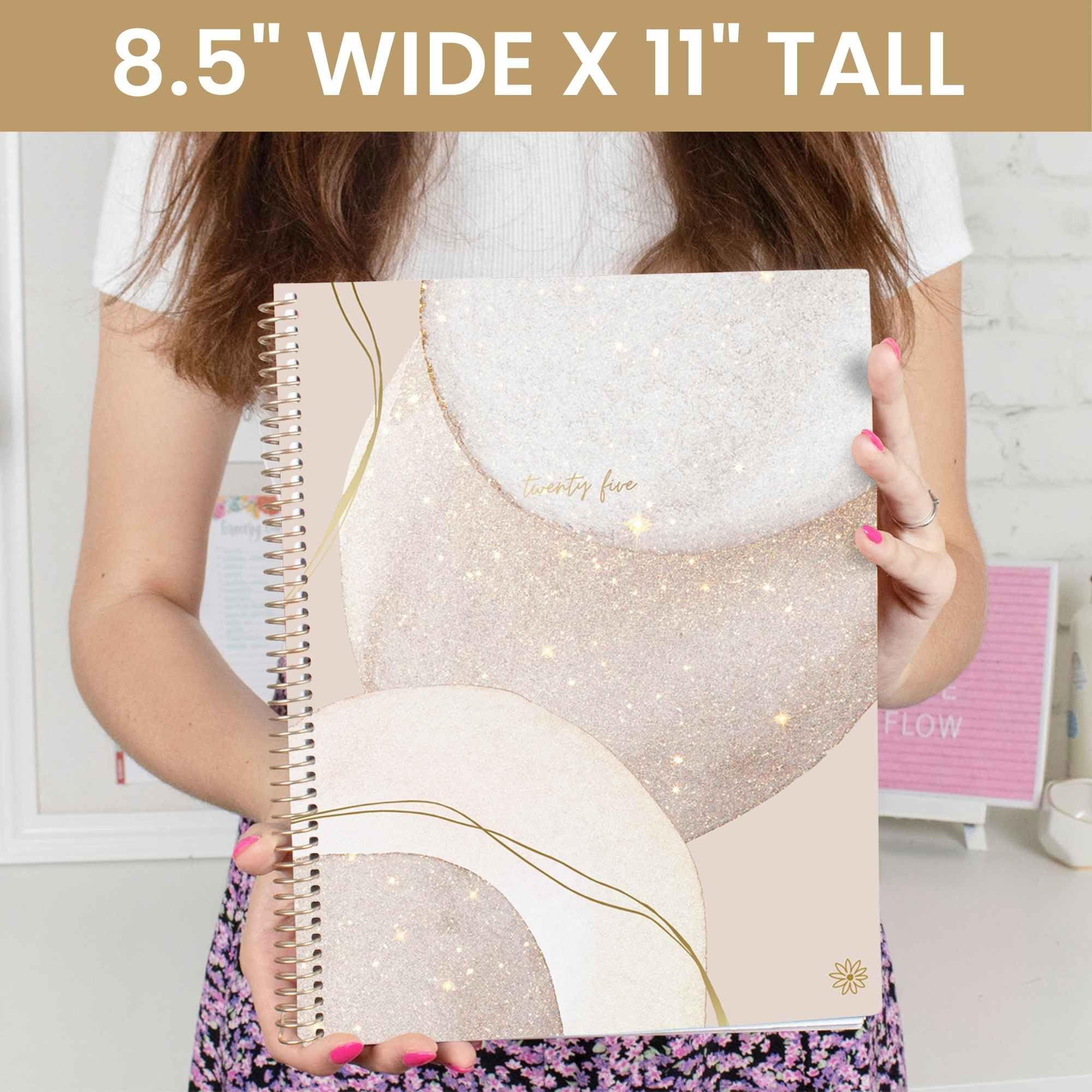 bloom daily planners Agenda anual 2025 (8.5 x 11 pulgadas) (enero de 2025 a diciembre de 2025) – Organizador semanal mensual con fechas con calcomanías y pestañas, color beige cepillado