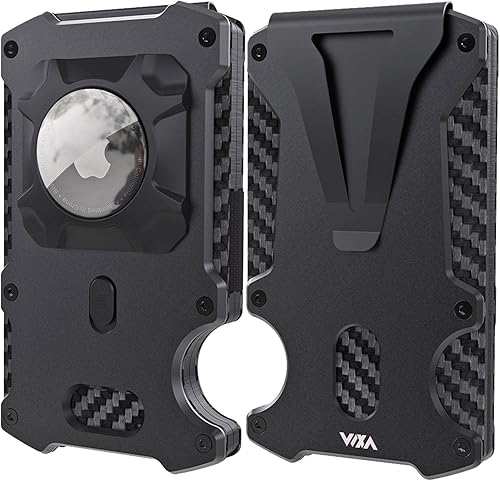 WXM Cartera para hombre con soporte AirTag para crédito, bolsillo frontal delgado, fibra de carbono real, bloqueo RFID, minimalista, regalo para