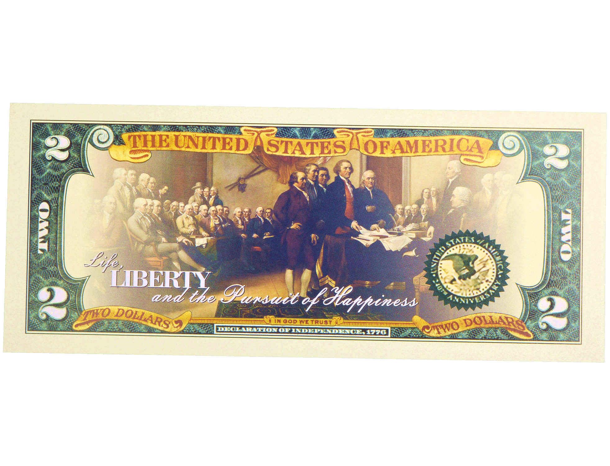 250th Anniversary Collectible $2 Bill | Independence Day 2 Dollar Bill Uncirculated Commemorative Coin Declaration of Independence