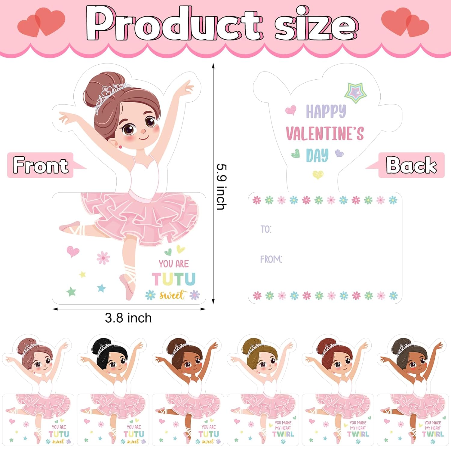 54 Sets Valentines Day Gifts for Kids Ballerina Cards with Hair Scrunchies Bulk Valentines Exchange Gifts for Classroom Ballet Recital Gift for Goodie Bag Stuffers Birthday Party Favors(Tutu)