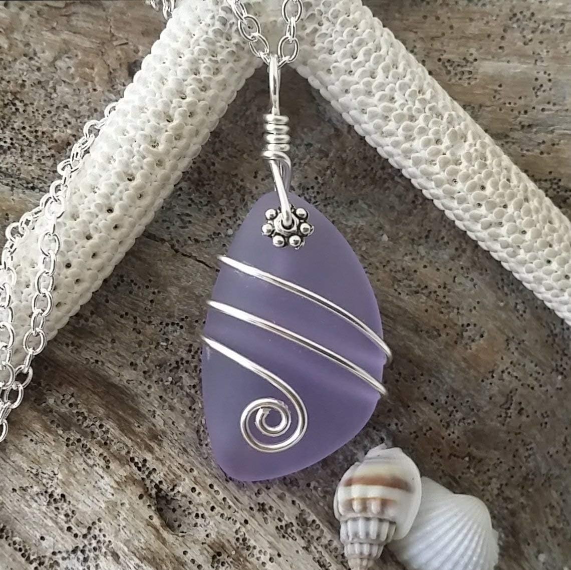 Handmade in Hawaii, wire wrapped sea glass necklace, (Hawaii Gift Wrapped, Customizable Gift Message)