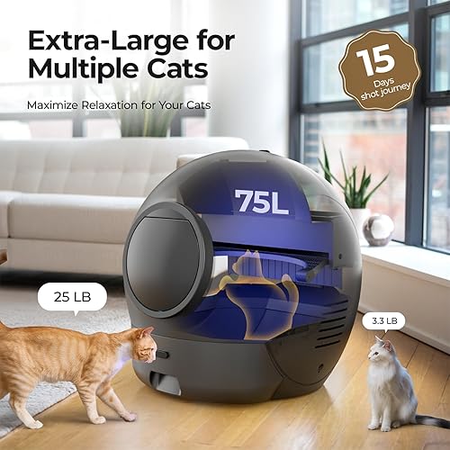 Miniatura 6 de S2 - Caja de arena para gatos autolimpiante, caja de arena automática extra grande con control de aplicación, alerta segura, monitor de salud