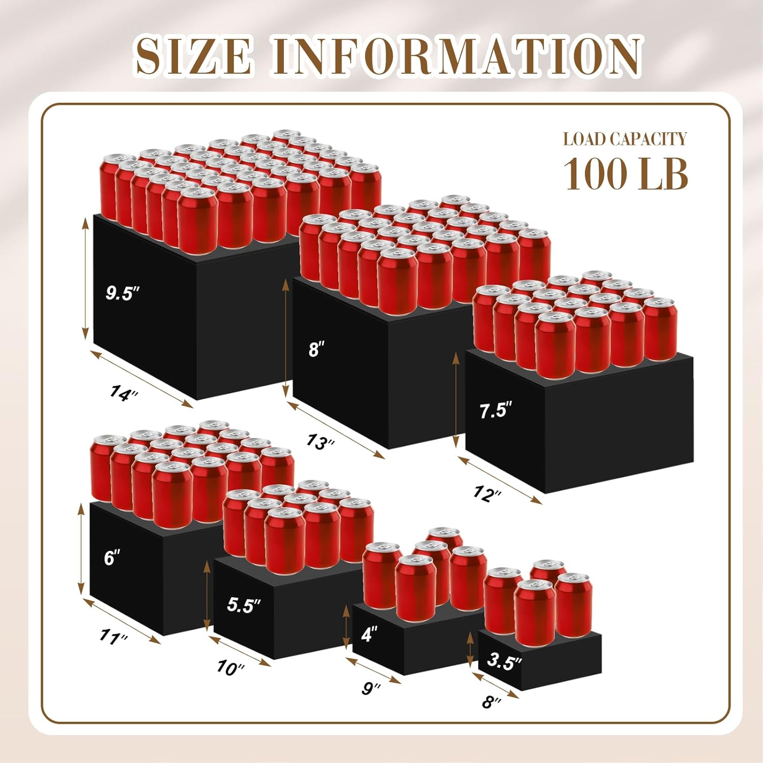 Leinuosen 7 Pcs Extra Large Buffet Risers Set 8" to 14" Square Acrylic Display Box Catering Dessert Table Riser Food Display Decorative Stand with Hollow Bottom for Catering Supplies(Black)