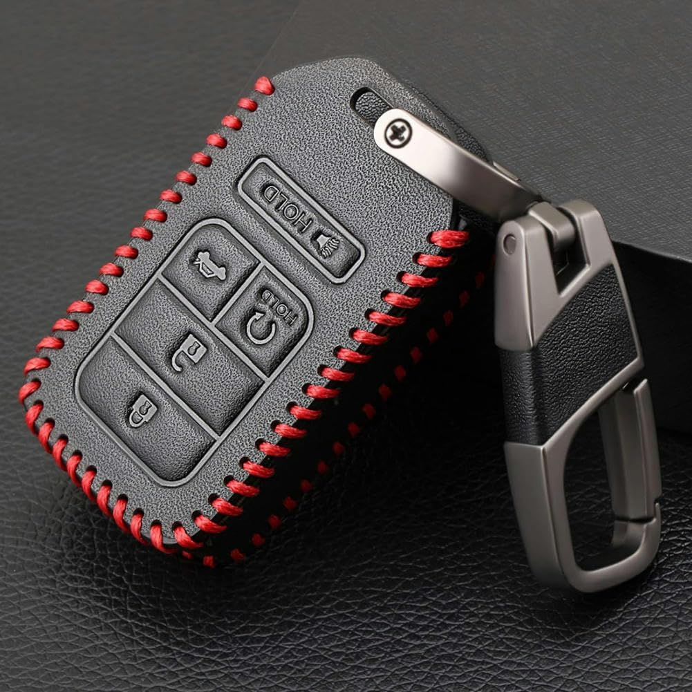 BIVVI 5 Button Leather Remote Car Key Case Fob Cover, for Honda Civic Accord Cr-v Pilot CRV 2015 2016 2017 2018