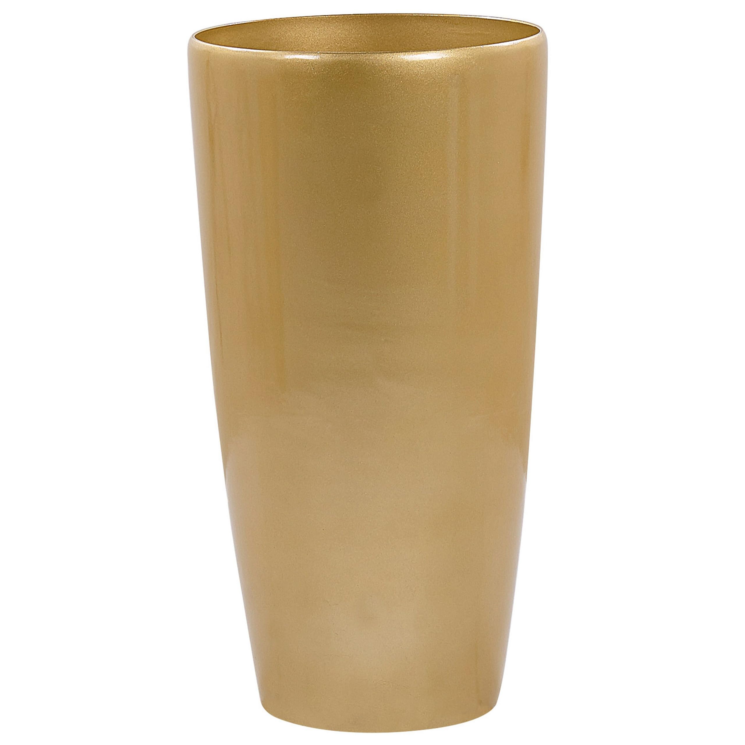 Beliani Haut Pot de Fleurs Cache-Pot Rond 40 cm de Diamètre en Mélange de Pierre Doré Idéal pour Extérieur et Intérieur Glamour Chic et Moderne