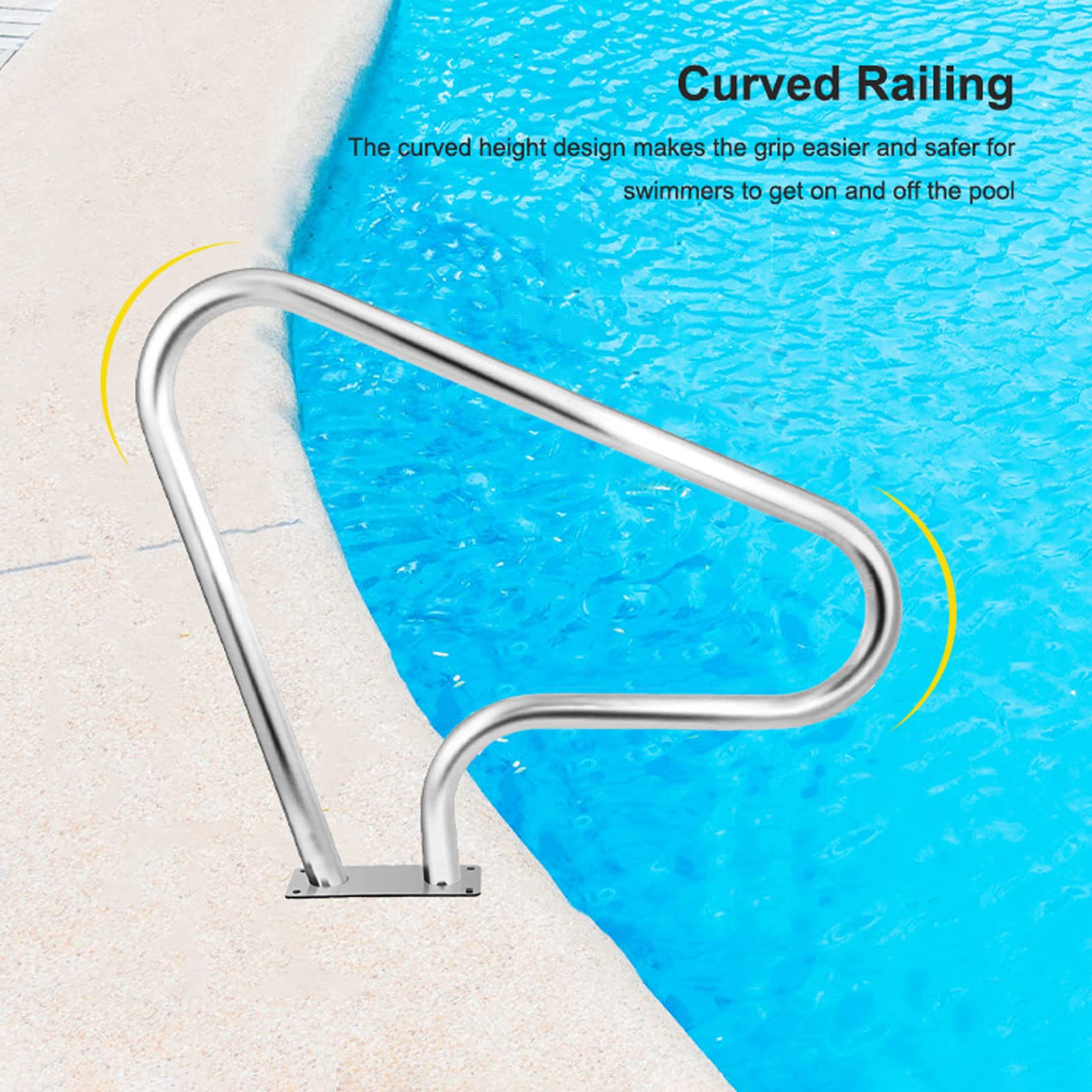 Pasamanos de Seguridad para Piscina Pasamanos para Piscina enterrada, 99x8 1 cm/39 x 31,9 Escalera de Piscina Riel de Entrada para Piscina con Placa de Soporte de Montaje rápido