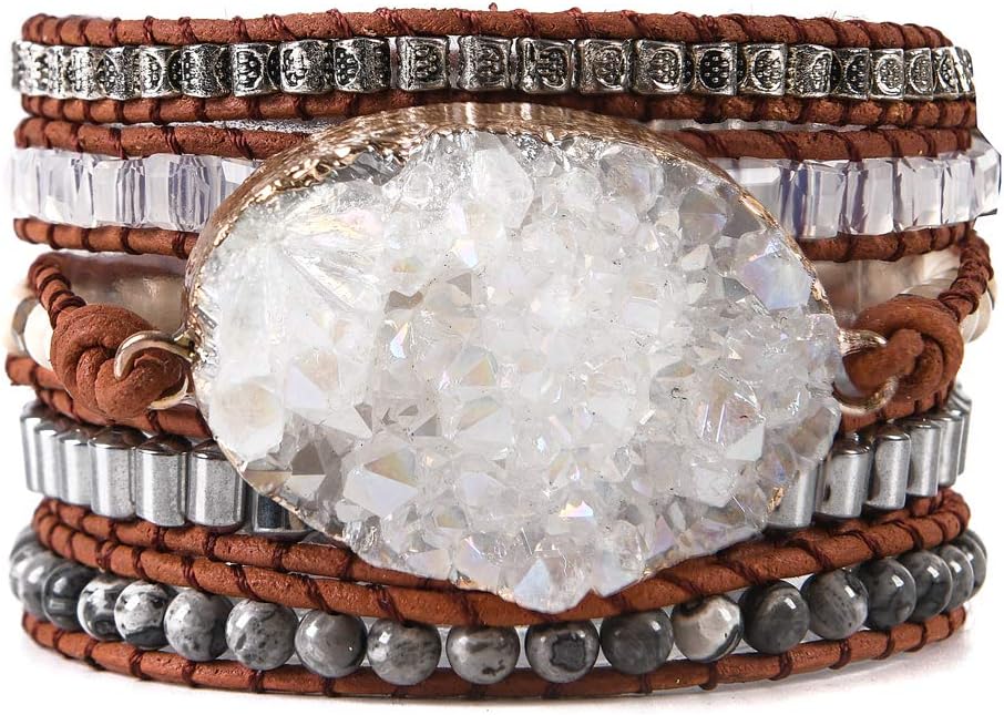 YGLINE Natural Stone Beaded Healing Wax String 5 Wraps Bracelets