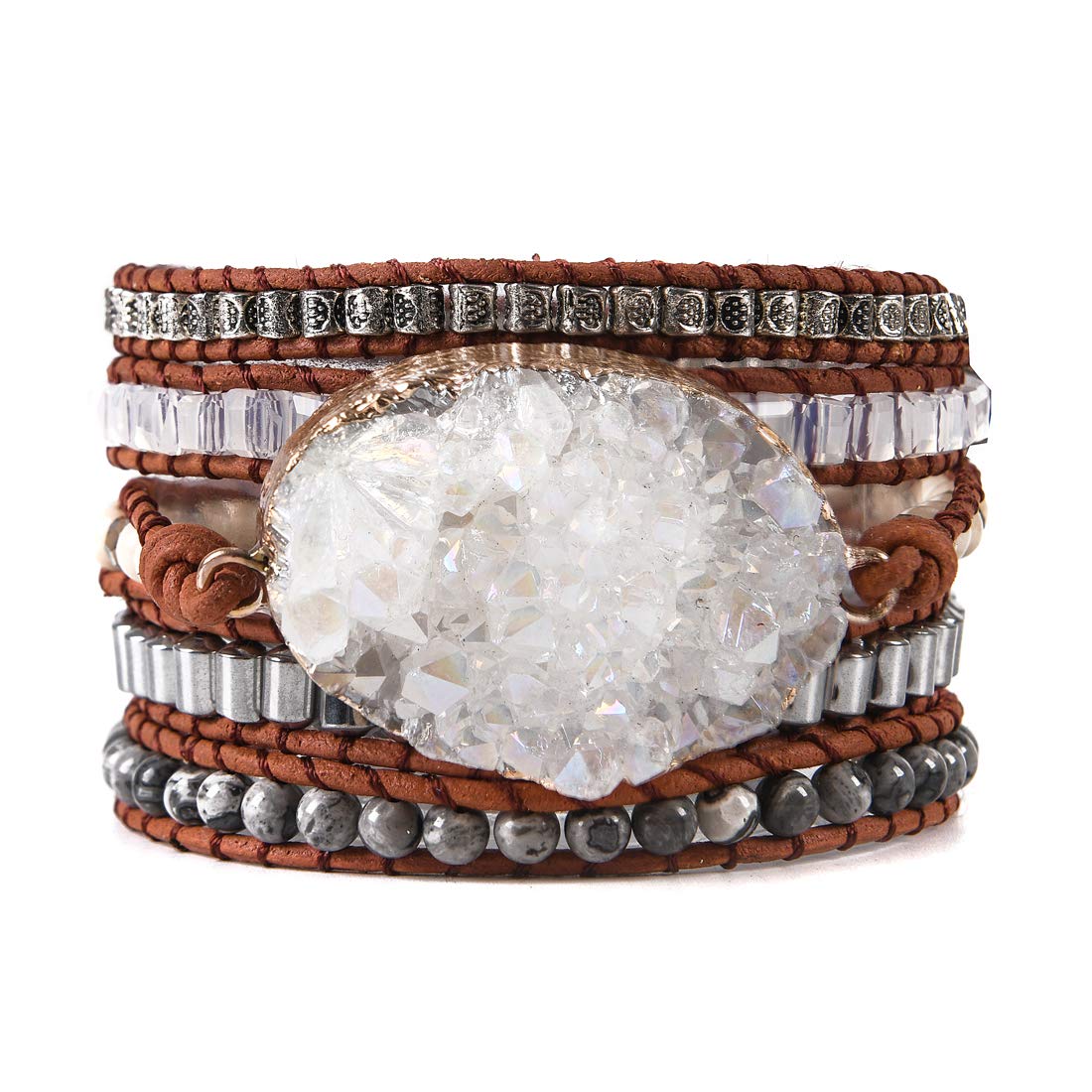 YGLINE Natural Stone Beaded Healing Wax String 5 Wraps Bracelets