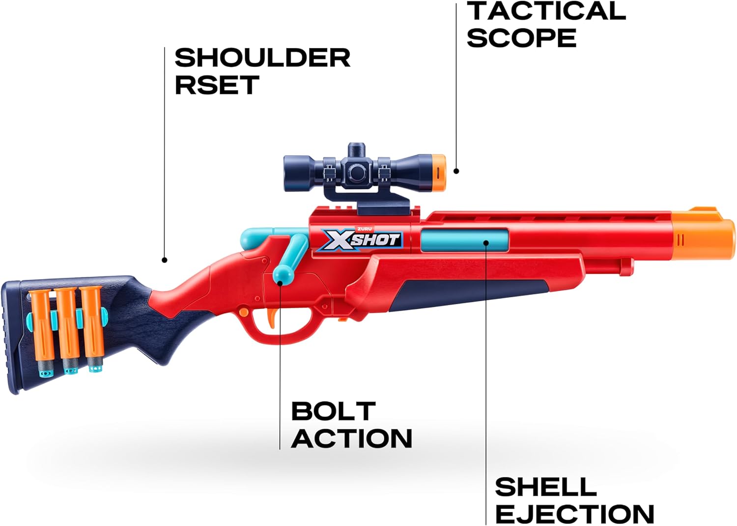 XSHOT Excel Ejector Shell Blaster by ZURU – Shell-Ejecting Dart Blaster with Tactical Scope, 8 Air Pocket Technology Darts & 90ft Range, Outdoor Toy for Kids Ages 8+, Teens & Adults