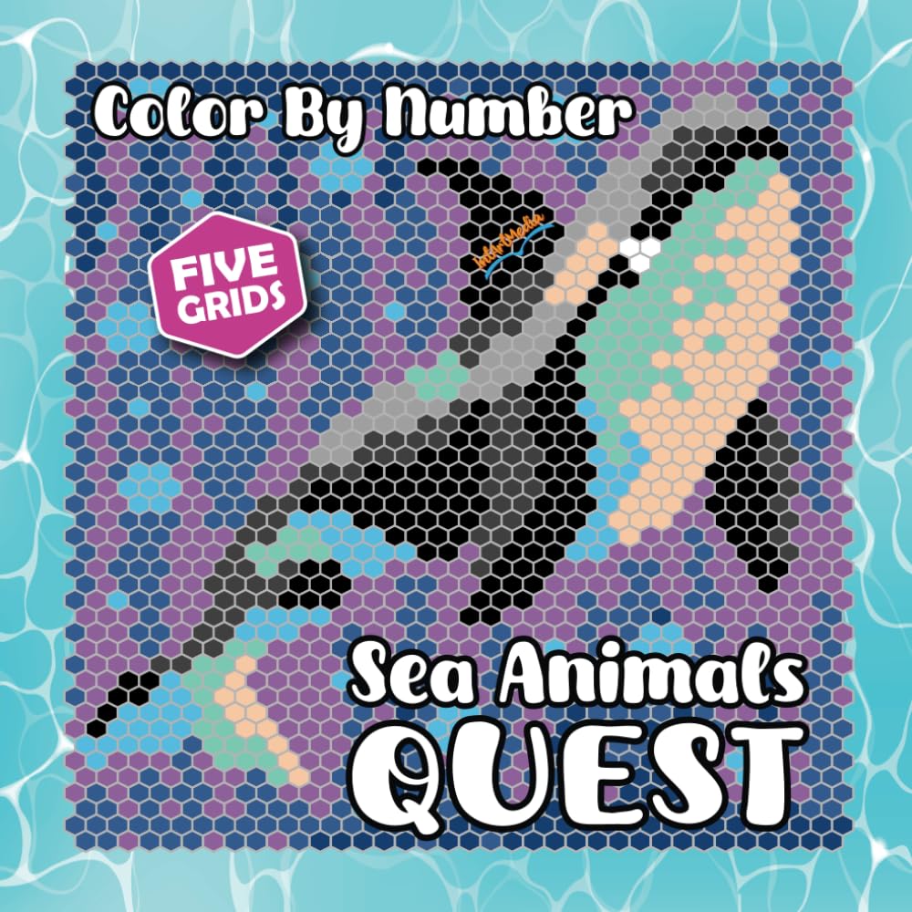 Sea Animals QUEST Color By Number: 5 grids hidden picture activity mystery color by number coloring book for adults relaxation (Color Quest Mystery Color By Number)