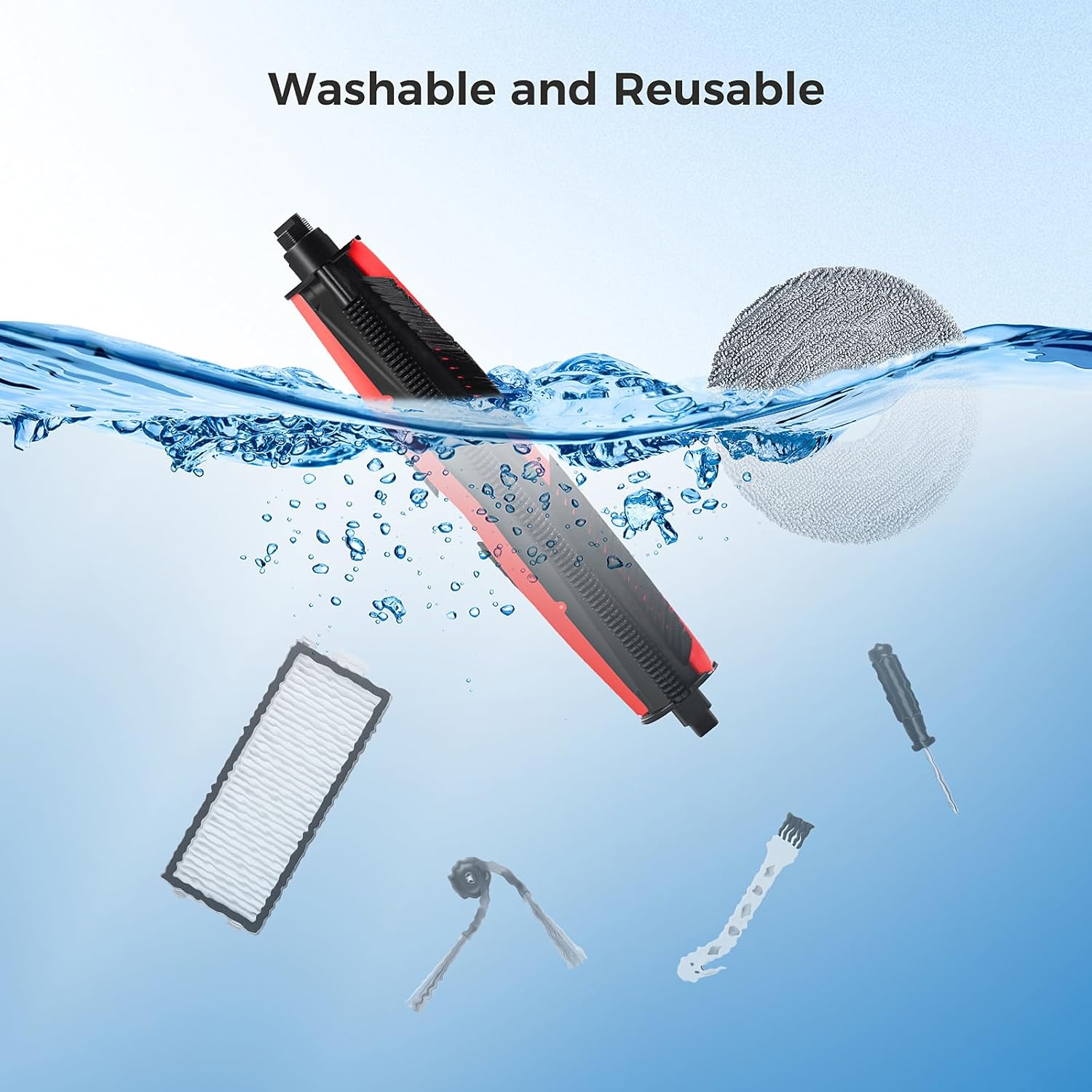 19 Pack TriCut Brush Replacement for Roborock QV 35A/QV 35S Robot Vacuum, QV 35 Accessories with 1 Main Brush, 4 Side Brushs, 4 HEPA Filter, 4 Mop Pads, 4 Dust Bag, 1 Screwdriver, 1 Clean Tool