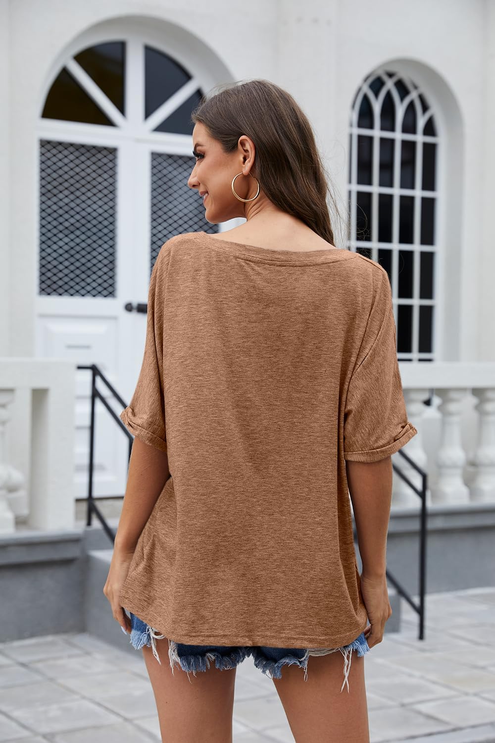 UNCLECAT Women's V Neck Oversized T-Shirts Summer Short Sleeve Shirts Loose Casual Tops Tee - Image 5