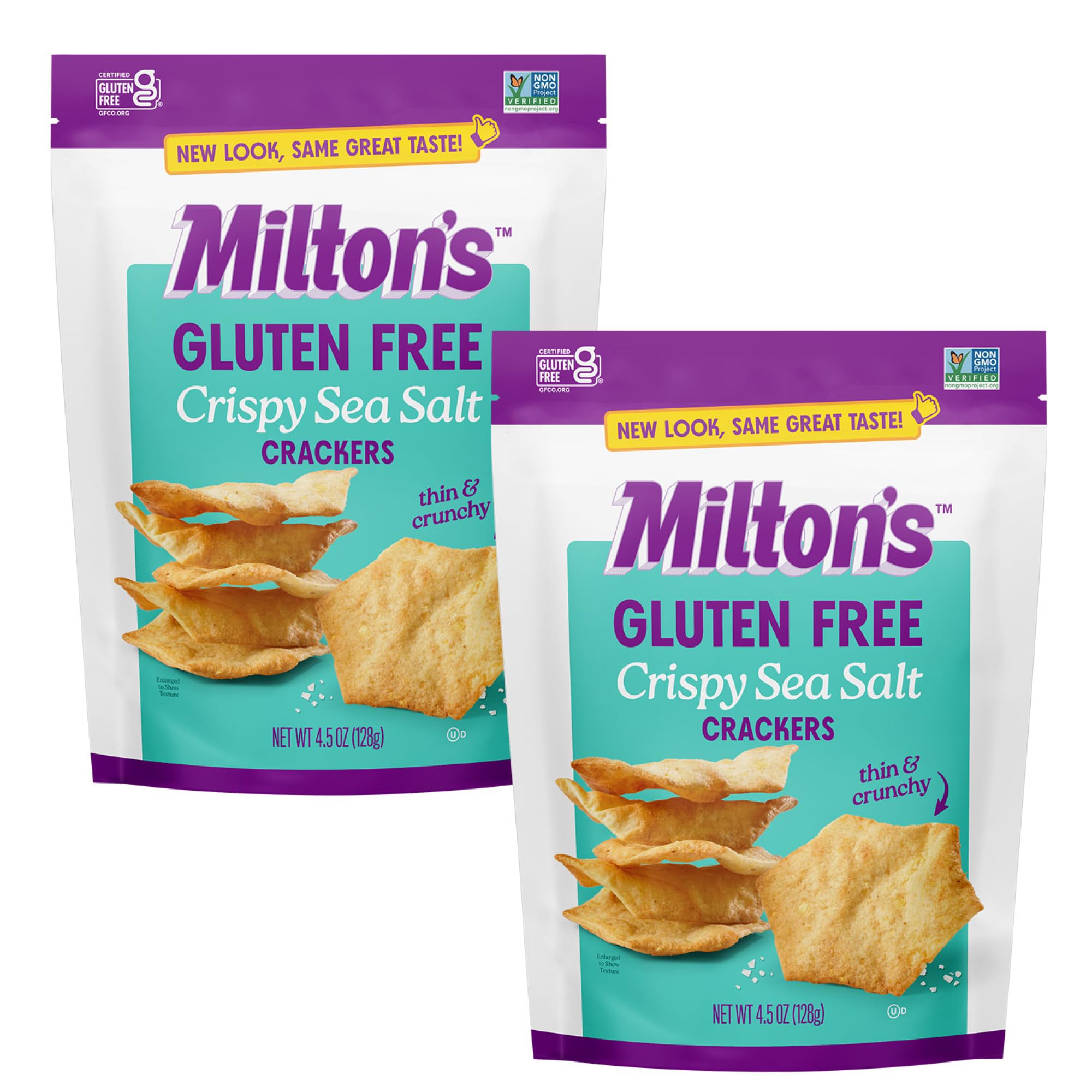 Milton’s Gluten Free Crackers, Crispy Sea Salt - Non-GMO Project Verified, Kosher, Certified Gluten Free Snack, 5 Grains In Every Bite - 20 Oz, Pack of 2