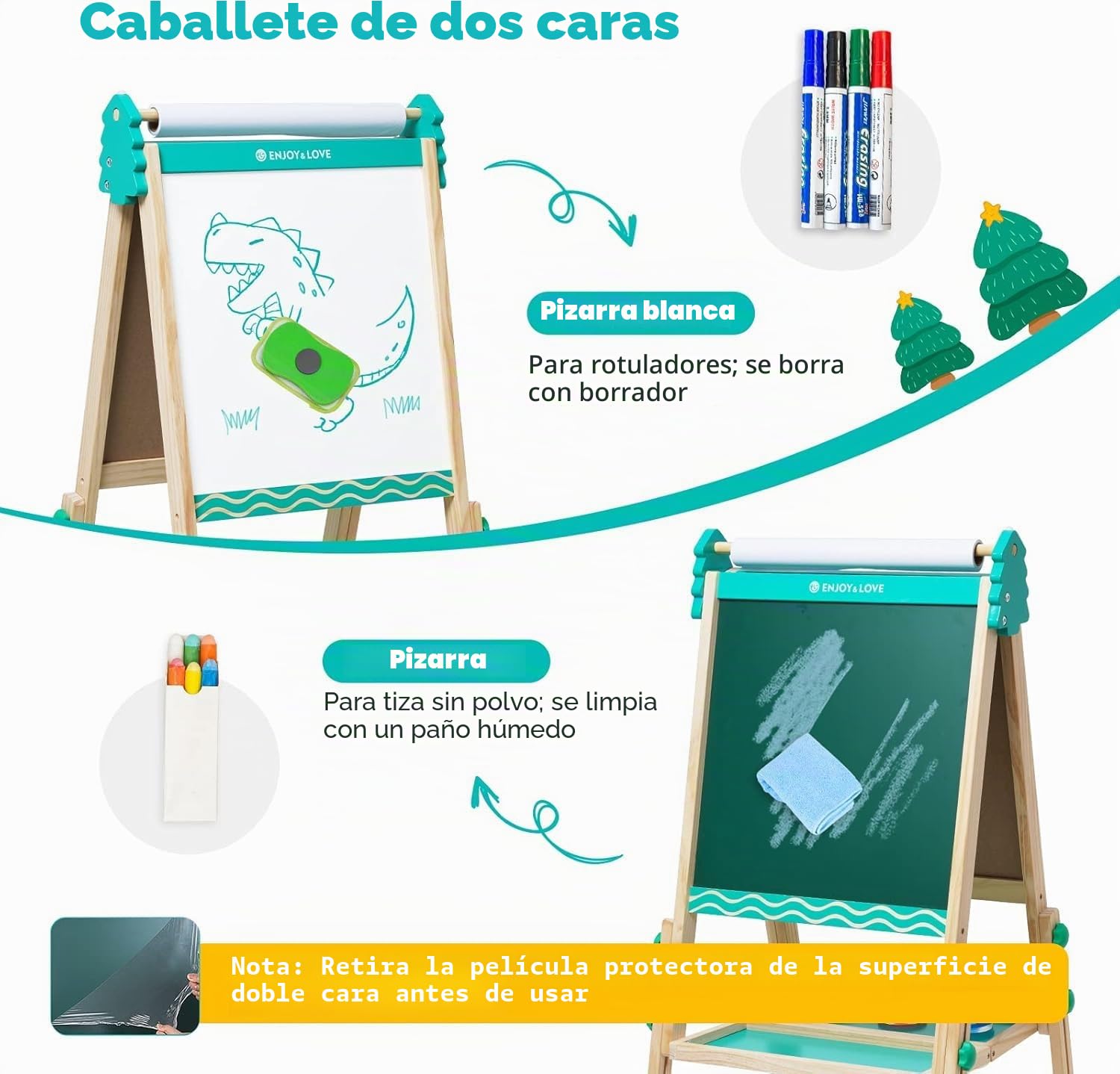 Pizarra Infantil Caballete para Niños Diseño de lazo Pizarra Blanca y Altura Ajustable Tablero de Dibujo de Doble Cara para Niños (Azul)