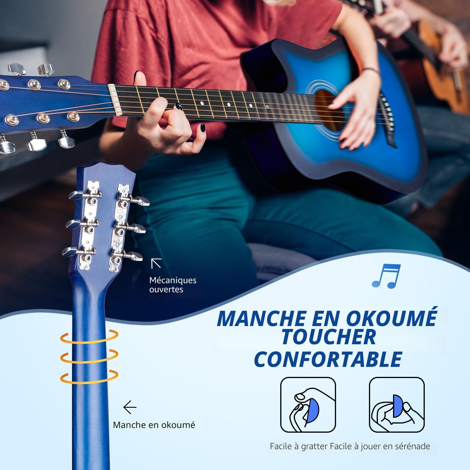 CAHAYA Guitare acoustique ：38 pouces All Wood, Pour débutant, pour enfants adolescents et adultes avec sac de guitare, cordes en laiton, capodastre, médiator, autocollants d'échelle et tissu CY0354