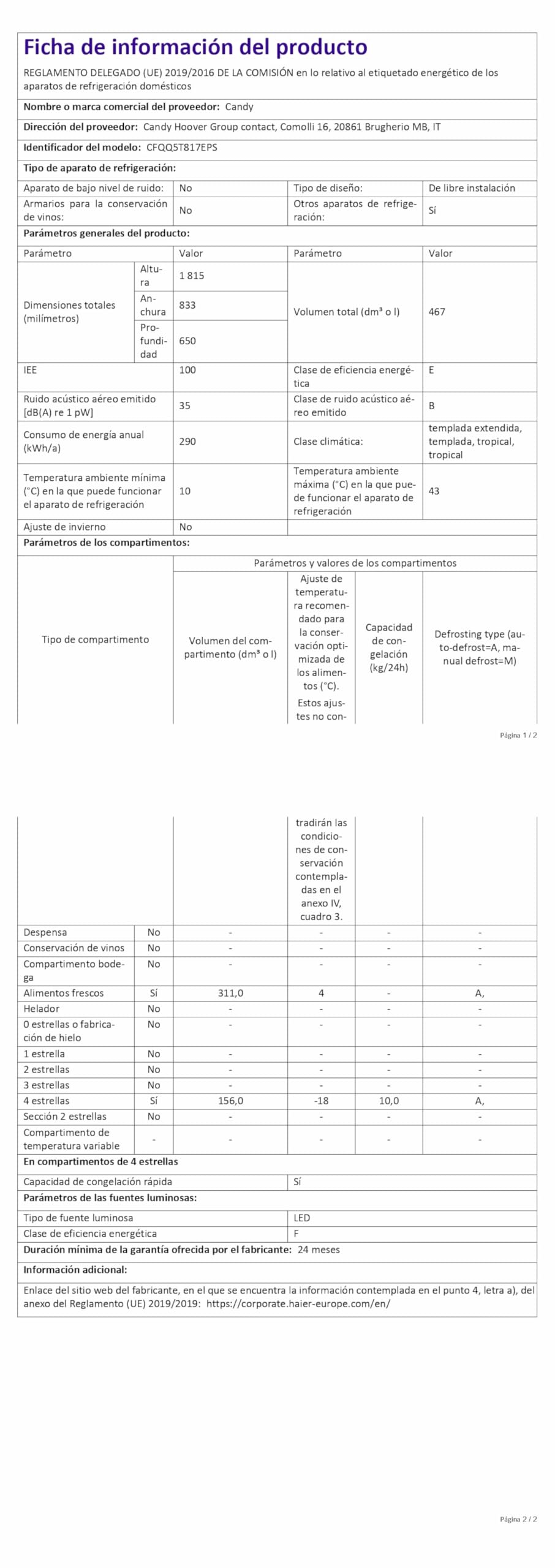 Candy Réfrigérateur 4 portes CFQQ5T817EPS